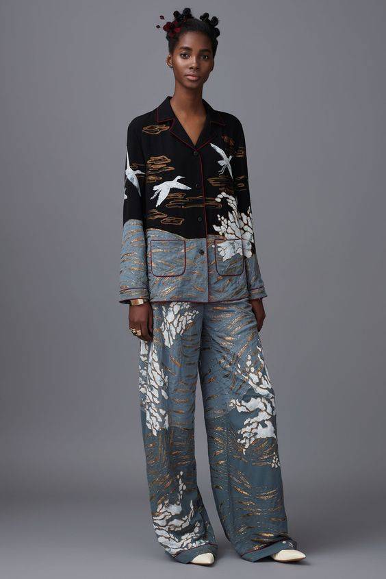 Cranes and Waves Pajama Set